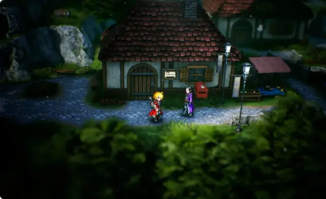 Rain and Lasswell outside the inn on the Town of Mitra street